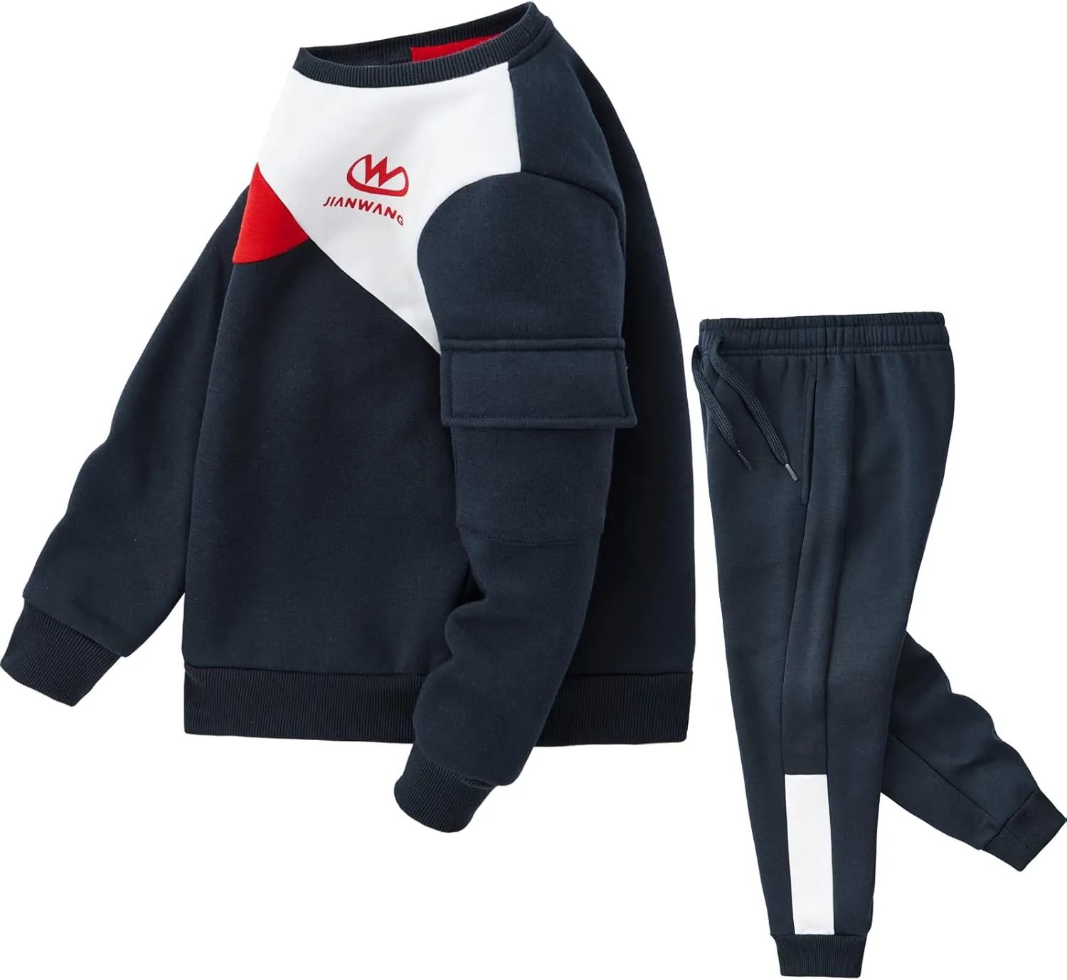 W JIANWANG Boys' Activewear Kids Clothing Sets Full Zip Fleece Brush Tracksuits Active Jackets and Pants 2 Piece 2-8 Years…