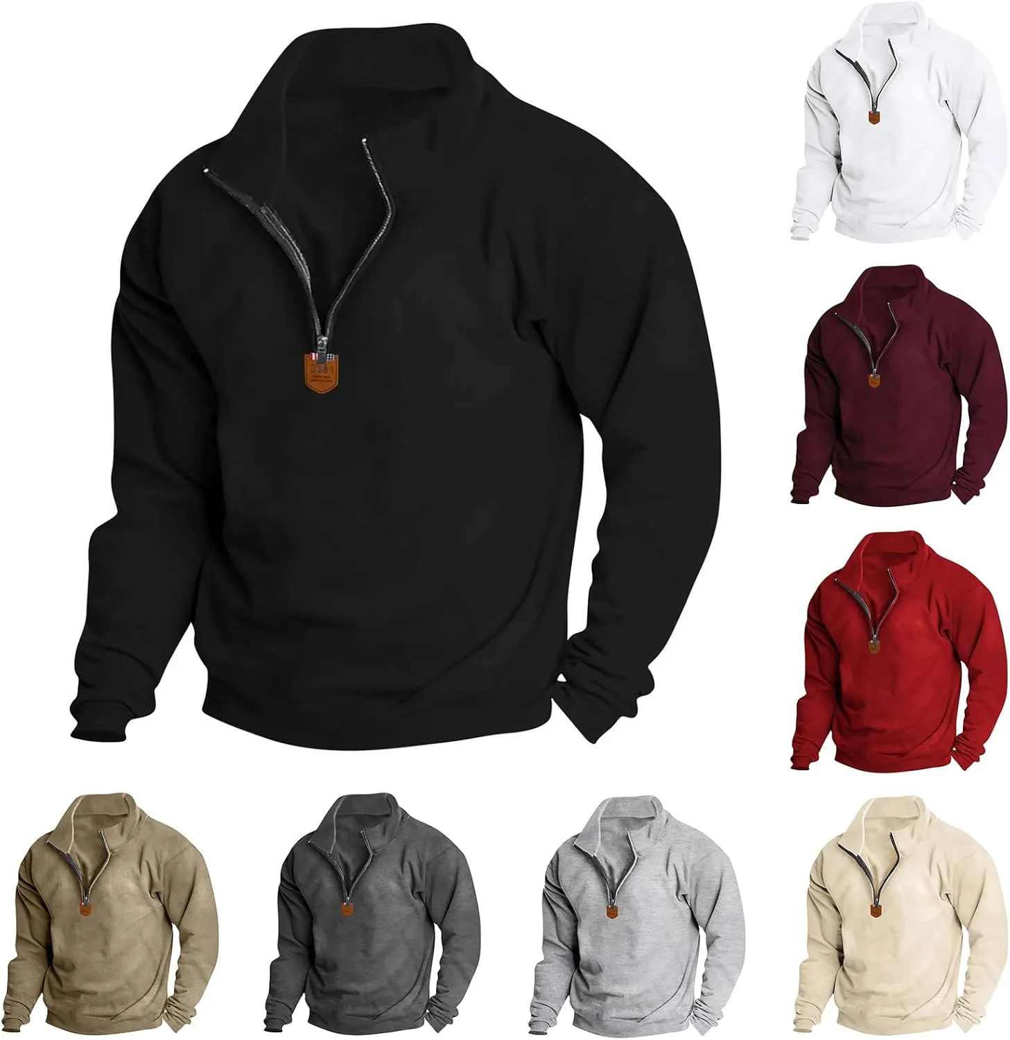 Wankang Men's Quarter Zip Pullover Casual Midweight Sweatshirts Fashion Fleece Sweatshirt Polo Shirt for Men