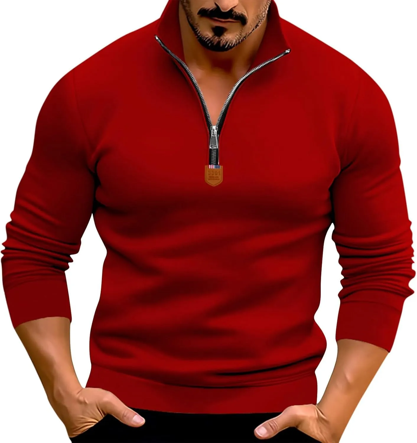 Wankang Men's Quarter Zip Pullover Casual Midweight Sweatshirts Fashion Fleece Sweatshirt Polo Shirt for Men