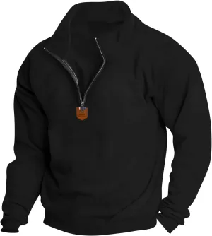 Wankang Men's Quarter Zip Pullover Casual Midweight Sweatshirts Fashion Fleece Sweatshirt Polo Shirt for Men