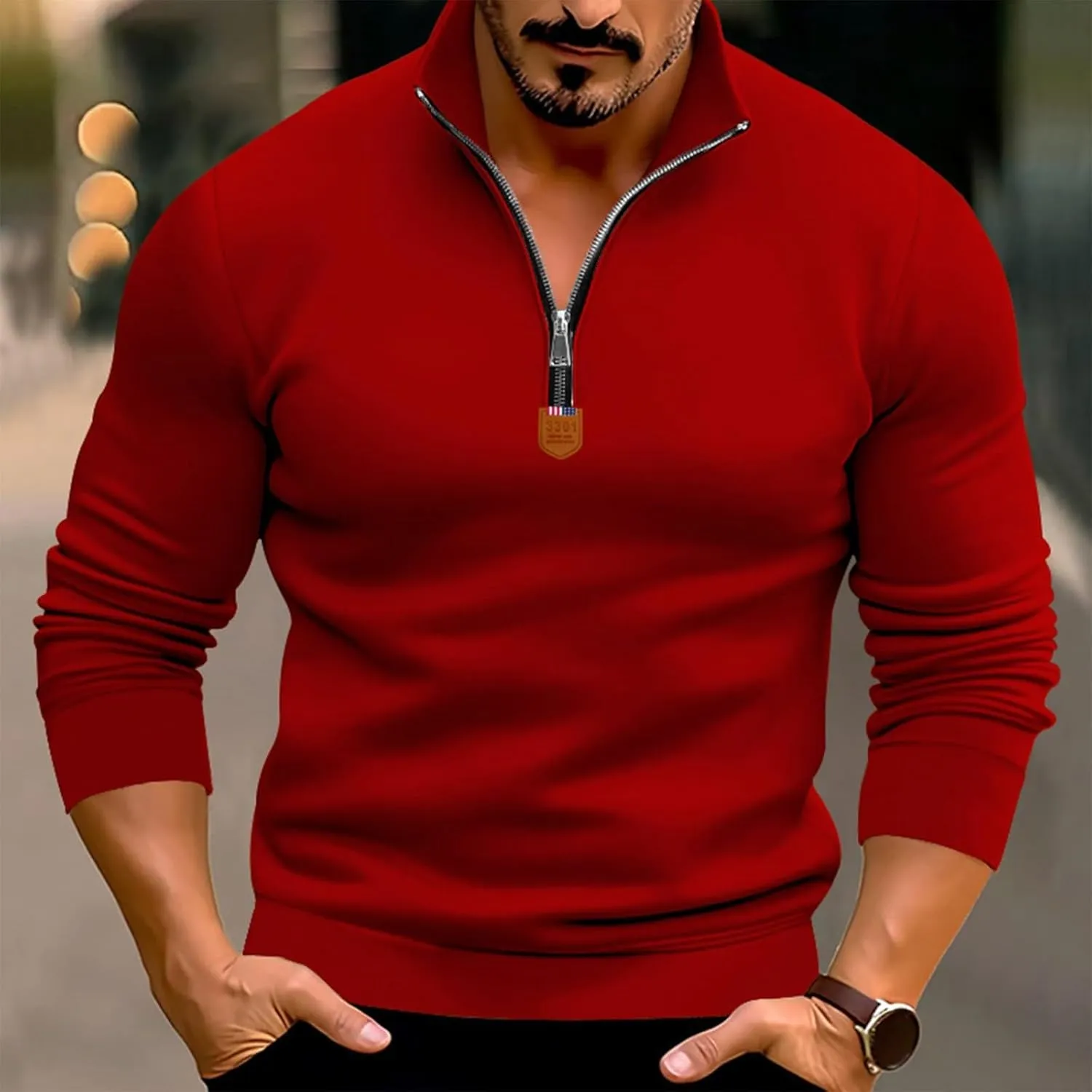 Wankang Men's Quarter Zip Pullover Casual Midweight Sweatshirts Fashion Fleece Sweatshirt Polo Shirt for Men
