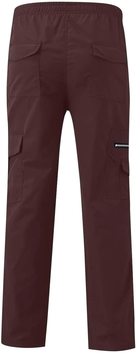WENKOMG1 Mens Casual Cargo Pants Lightweight Multi Pockets Tactical Pants Straight Leg Breathable Summer Workwear