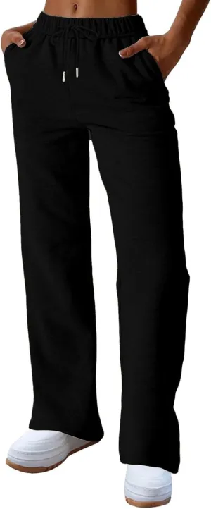 Wide Leg Sweatpants Women Y2k Baggy High Waisted Fleece Lined Joggers Casual Comfy Solid Sweat Pants with Pockets