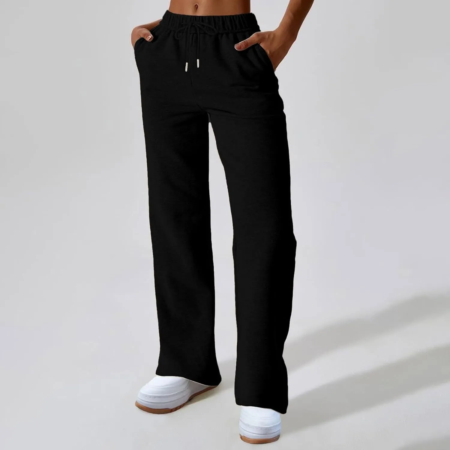 Wide Leg Sweatpants Women Y2k Baggy High Waisted Fleece Lined Joggers Casual Comfy Solid Sweat Pants with Pockets