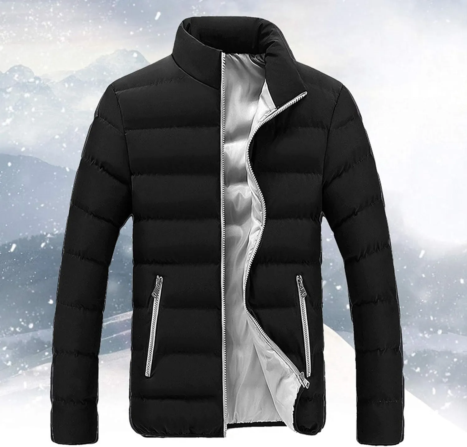 Winter Jackets for Men, Men's Big and Tall Puffer Jacket Windproof Winter Coats Fleece Lined with Stand Collar
