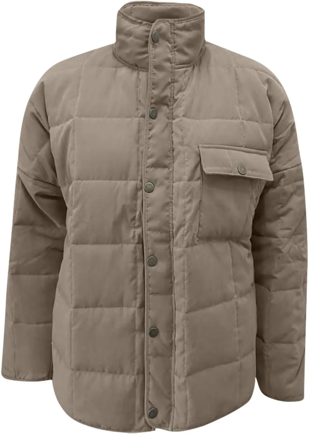 Winter Quilted Jackets For Women Lightweight Button Down Padded Puffer Jackets Stand Collar Long Sleeve Down Coats