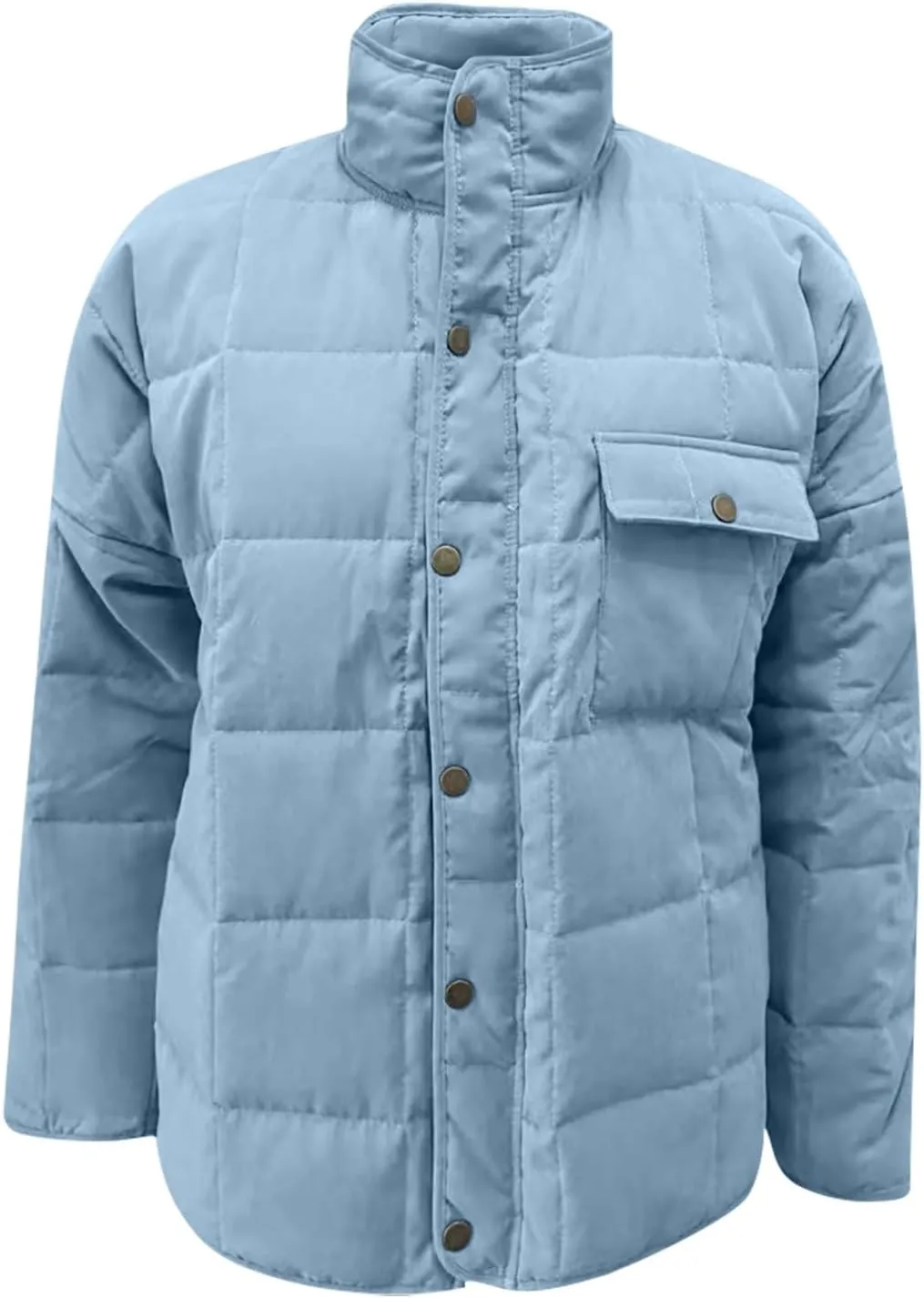 Winter Quilted Jackets For Women Lightweight Button Down Padded Puffer Jackets Stand Collar Long Sleeve Down Coats