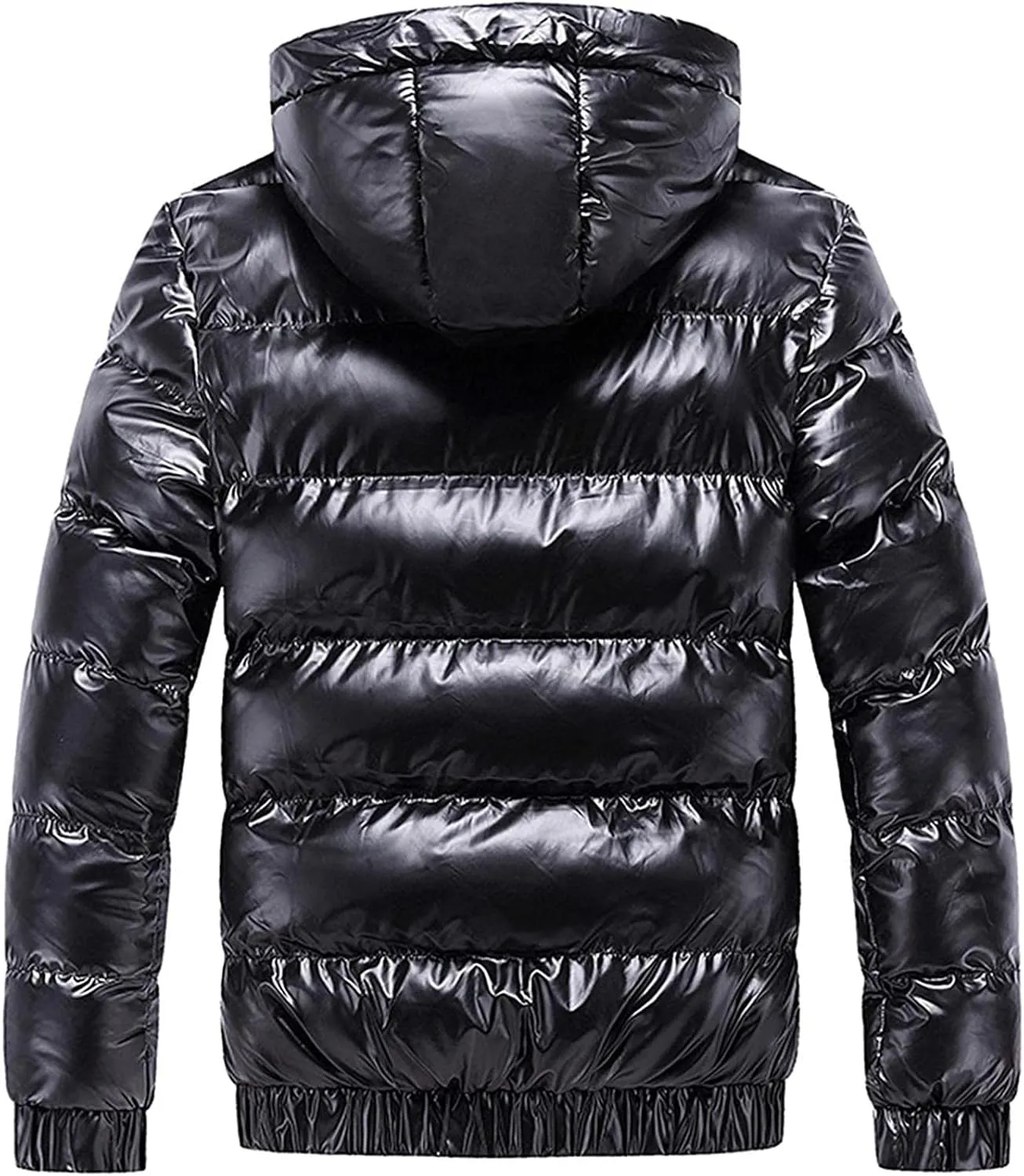 Winter Warm Men Puffer Coat with Fur Hood,Shiny Hooded Reflective Padded Coat Plus Size Bomber Alternative Down Jacket