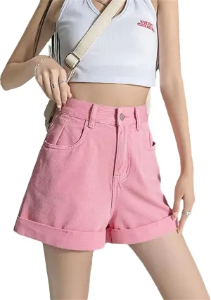 Women High Jeans Vintage Wash Denim Jeans Short Korean Loose Wide Leg Shorts