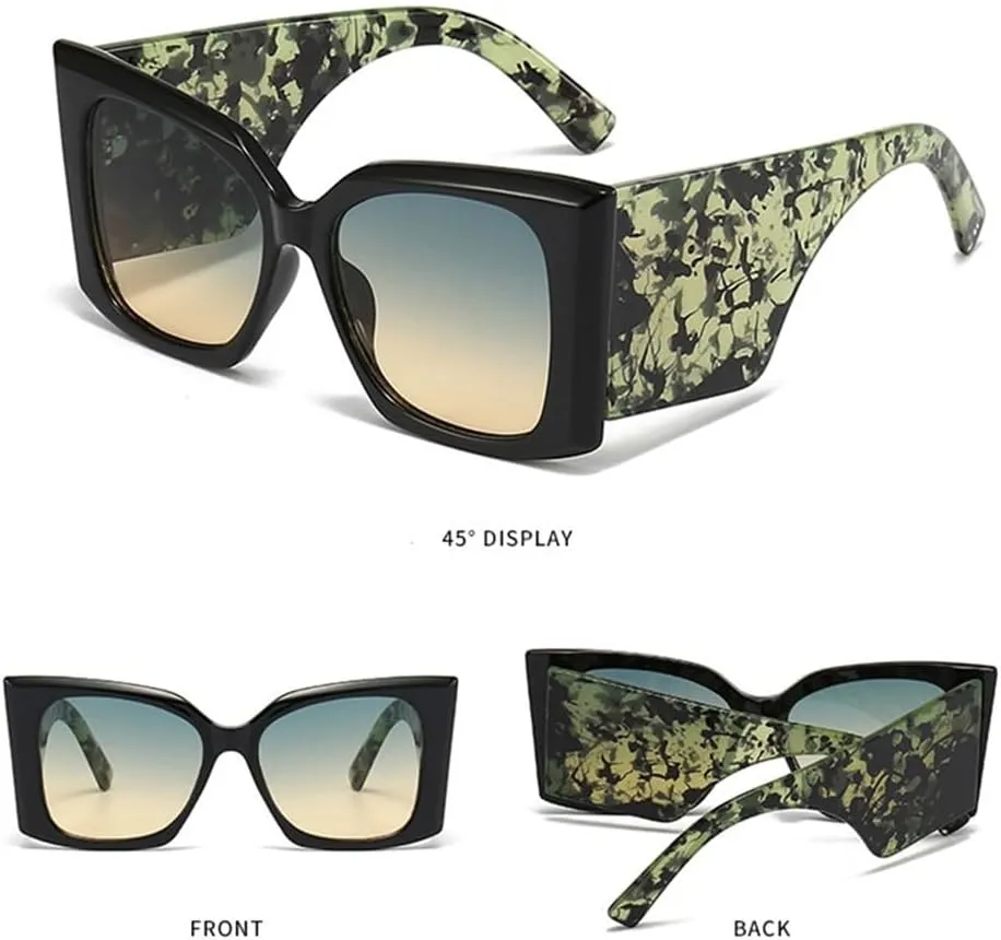 Women Oversize Square Sunglasses Men Wide Glasses Legs Travel Male Shades Female Retro UV400