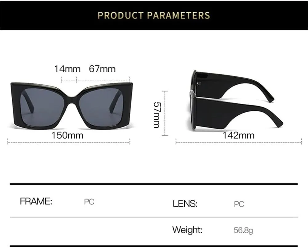 Women Oversize Square Sunglasses Men Wide Glasses Legs Travel Male Shades Female Retro UV400