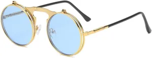 Women Retro Steam Punk Style Round Metal Frame Colorful Mirror Lens Sun Glasses Eyewear Vintage Men Sunglasses