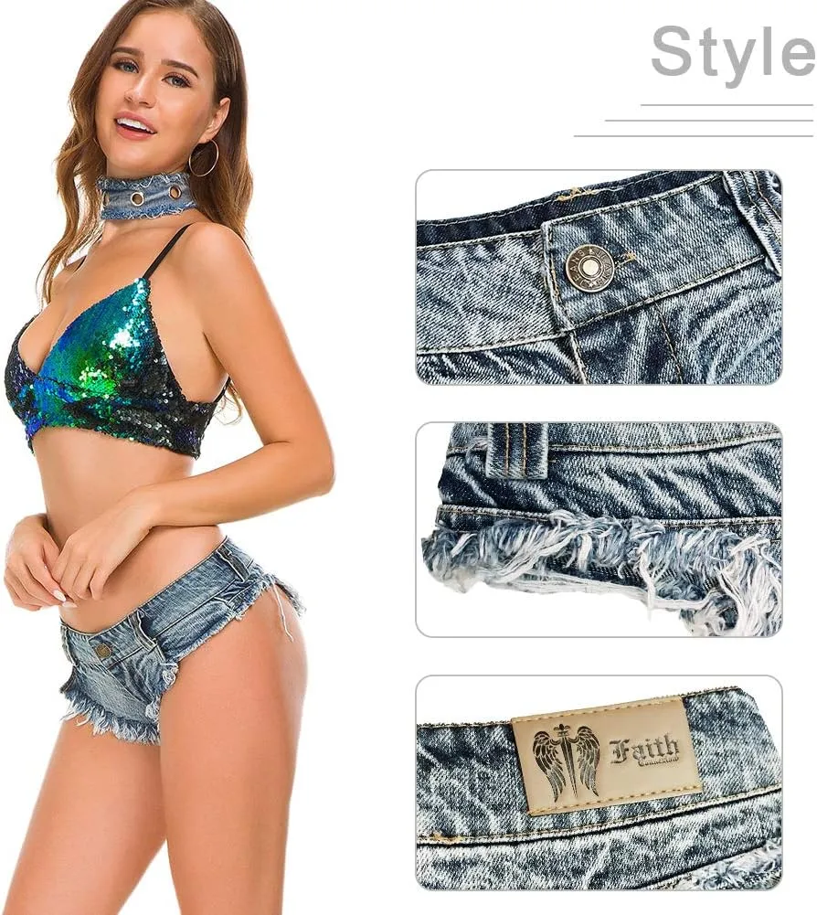 Women Sexy Denim Cut Off Shorts Low/High Waist Frayed Raw Hem Hot Shorts Jeans Nightclub Wear