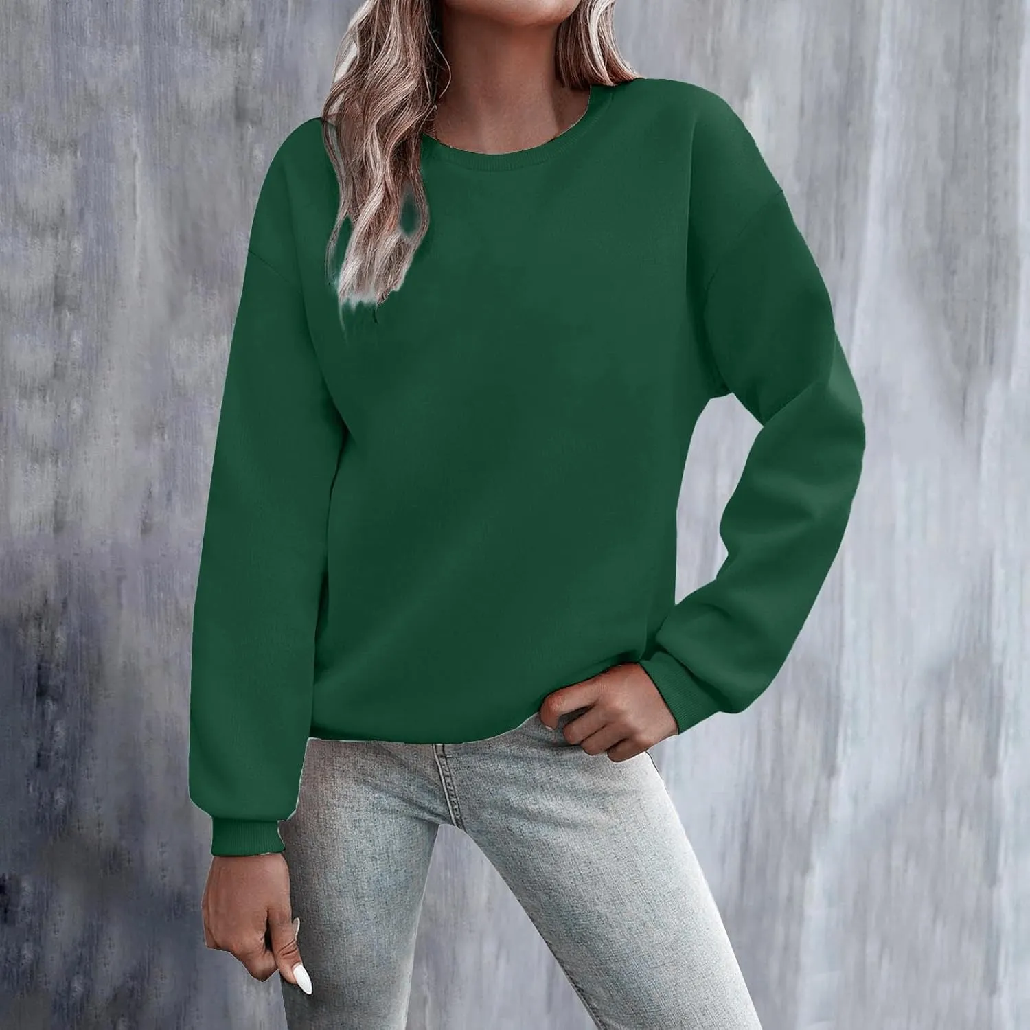 Women Solid Color Sweatshirt Long Sleeve Crewneck Pullover Fit Comfy Shirts Blouses 2025 Spring Fall Casual Tops