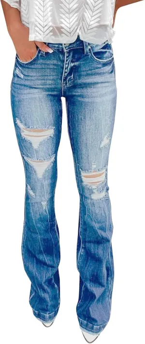 Women Stacked Pants Ripped Jeans Boyfriend Jeans Distressed Jeans Baggy Cargo Pants Jeans Straight Leg Pants