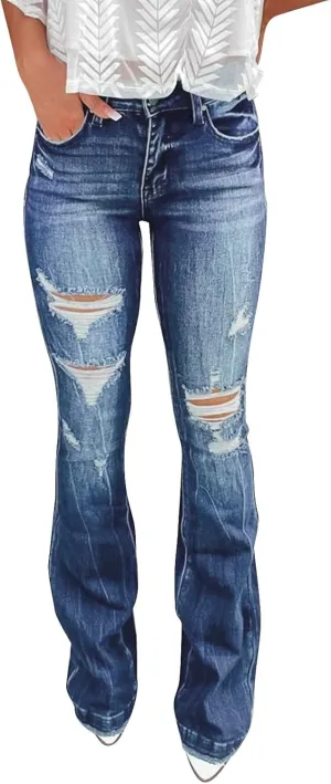 Women Stacked Pants Ripped Jeans Boyfriend Jeans Distressed Jeans Baggy Cargo Pants Jeans Straight Leg Pants