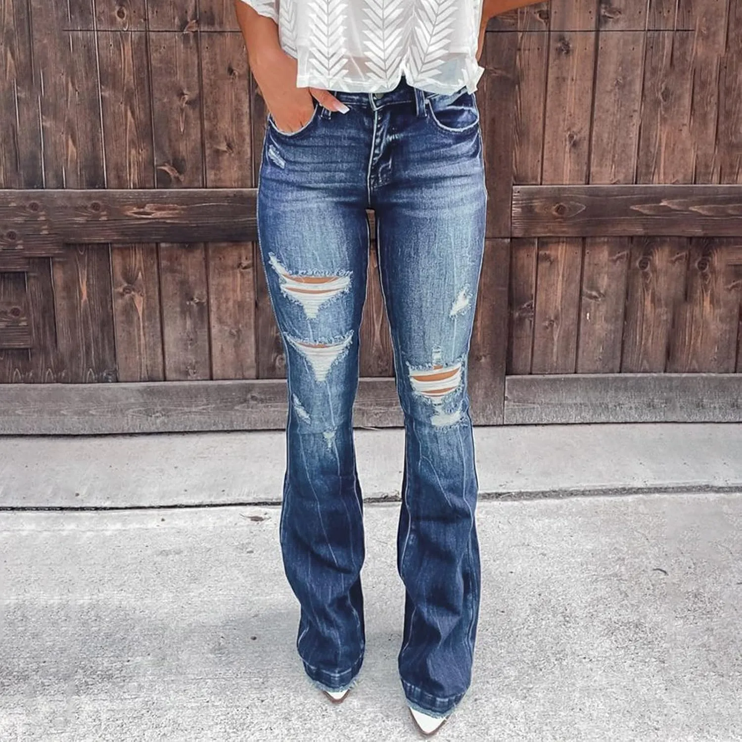 Women Stacked Pants Ripped Jeans Boyfriend Jeans Distressed Jeans Baggy Cargo Pants Jeans Straight Leg Pants