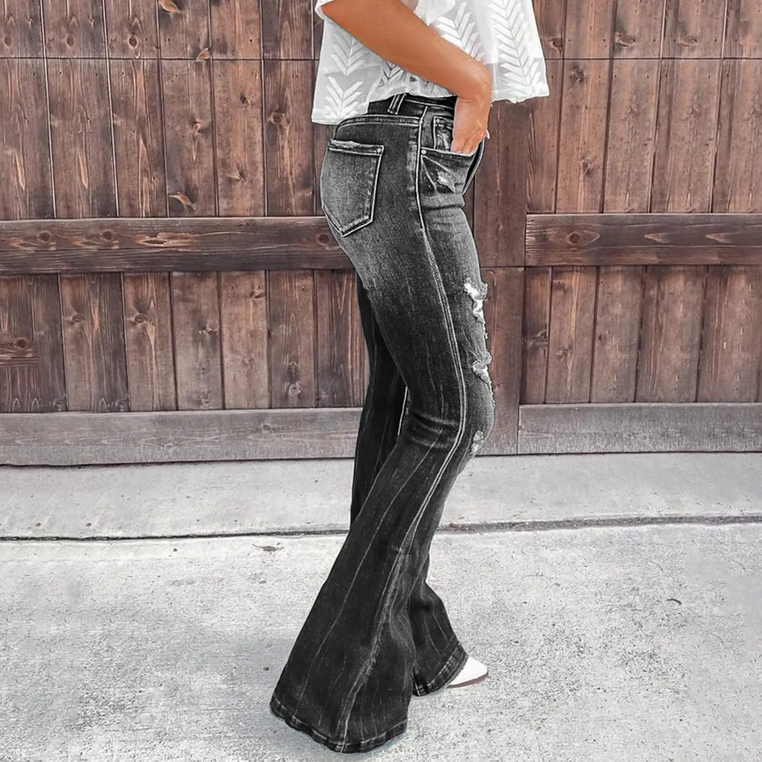 Women Stacked Pants Ripped Jeans Boyfriend Jeans Distressed Jeans Baggy Cargo Pants Jeans Straight Leg Pants