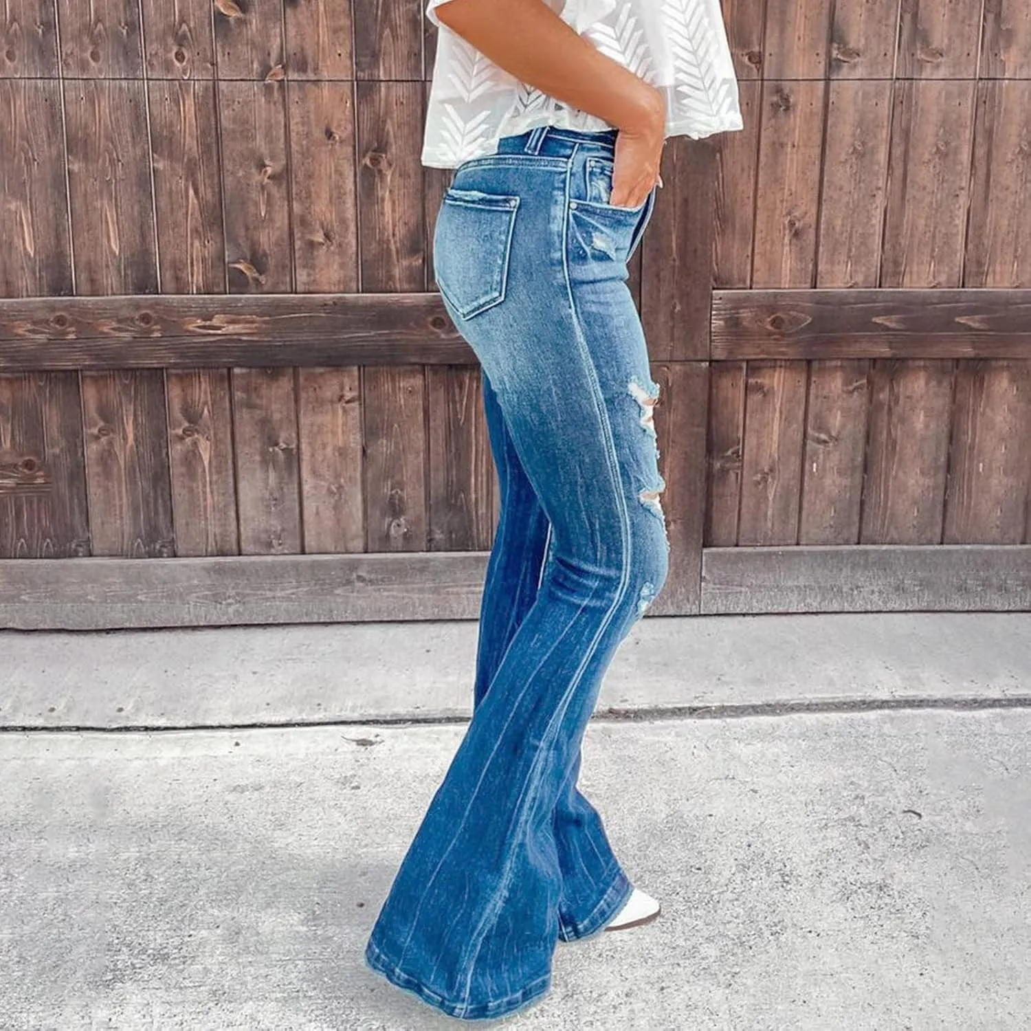 Women Stacked Pants Ripped Jeans Boyfriend Jeans Distressed Jeans Baggy Cargo Pants Jeans Straight Leg Pants