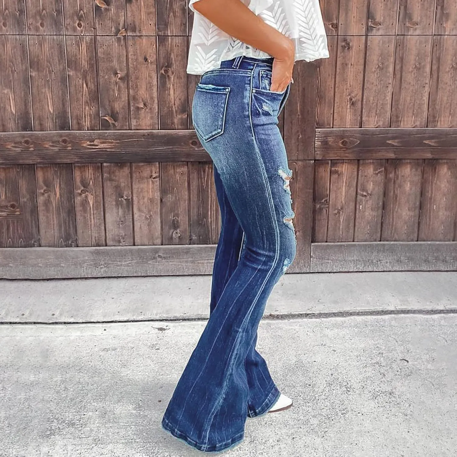 Women Stacked Pants Ripped Jeans Boyfriend Jeans Distressed Jeans Baggy Cargo Pants Jeans Straight Leg Pants