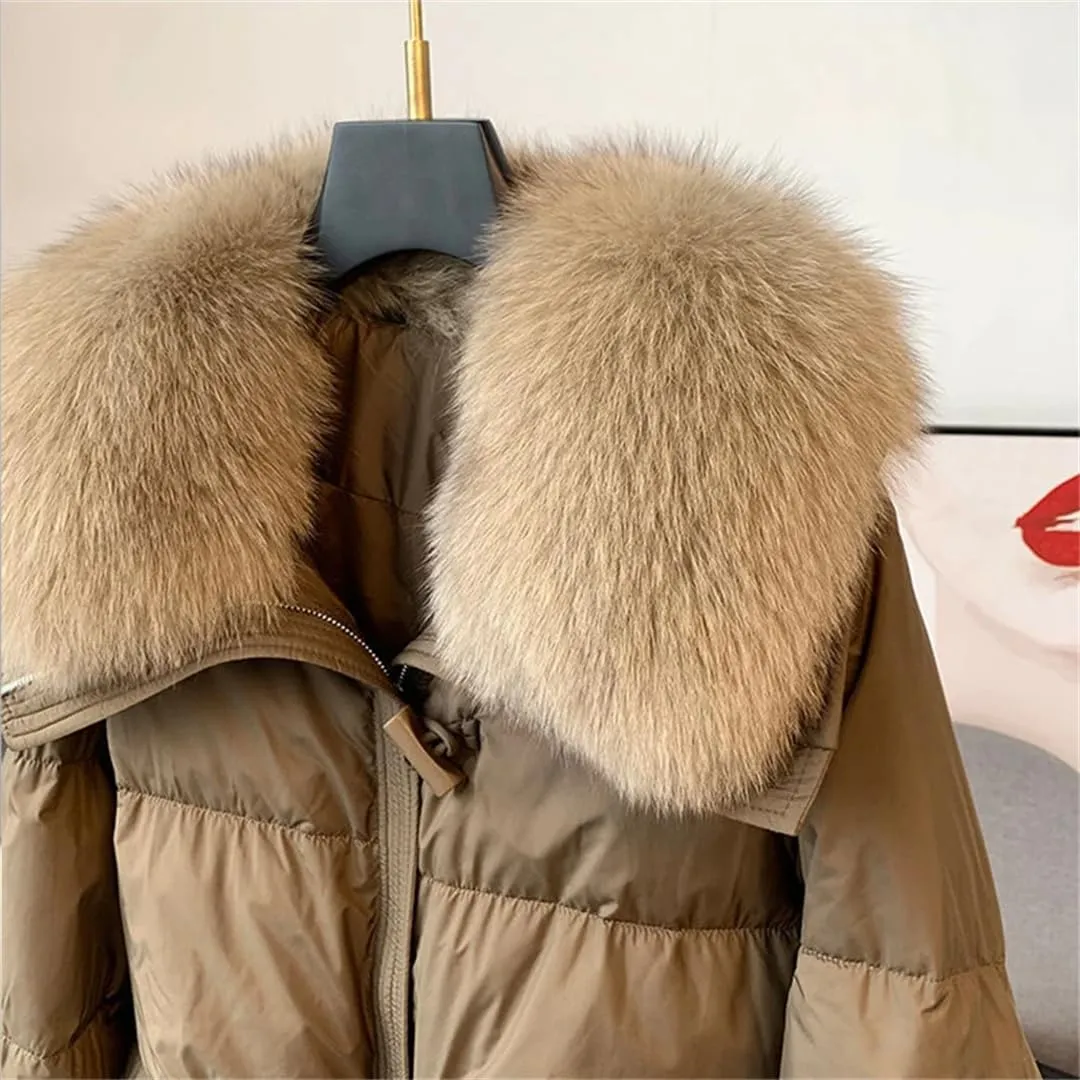 Women Warm Goose Down Jackets Removable Fur Collar Puffer Jackets Thick Streetwear White Duck Down Jacket Coat