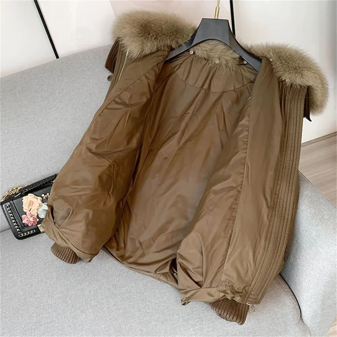 Women Warm Goose Down Jackets Removable Fur Collar Puffer Jackets Thick Streetwear White Duck Down Jacket Coat