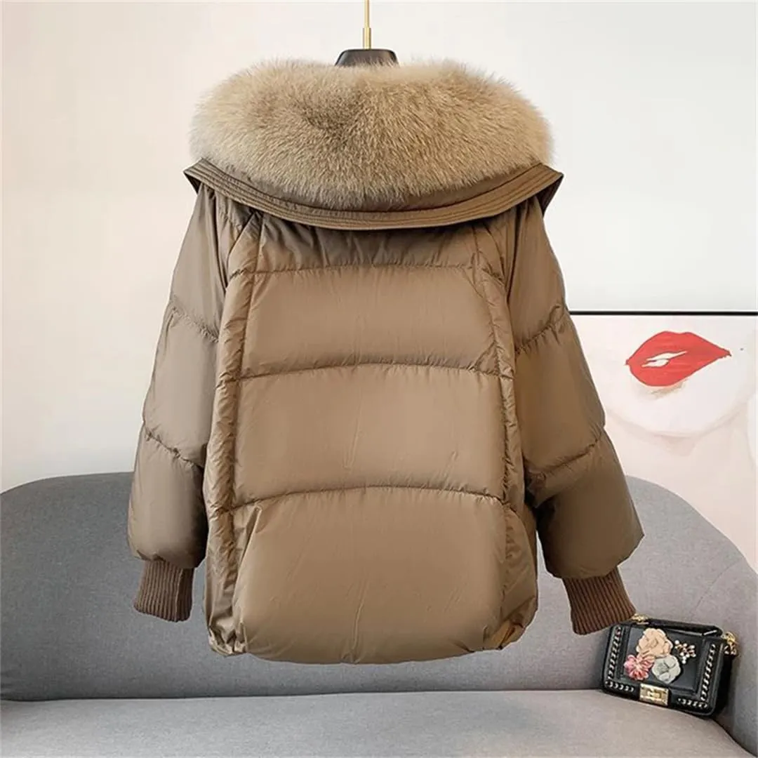 Women Warm Goose Down Jackets Removable Fur Collar Puffer Jackets Thick Streetwear White Duck Down Jacket Coat