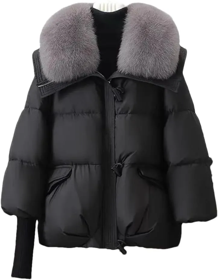 Women Warm Goose Down Jackets Removable Fur Collar Puffer Jackets Thick Streetwear White Duck Down Jacket Coat