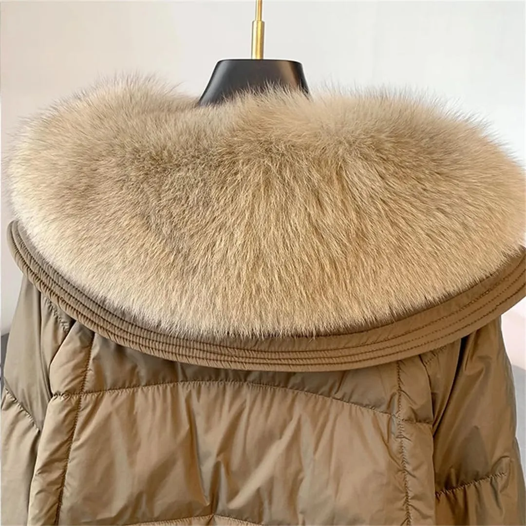 Women Warm Goose Down Jackets Removable Fur Collar Puffer Jackets Thick Streetwear White Duck Down Jacket Coat