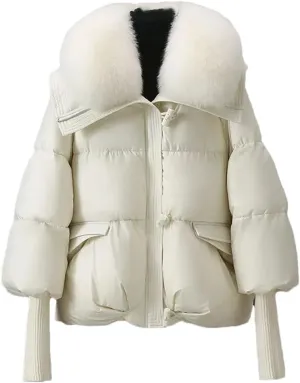 Women Warm Goose Down Jackets Removable Fur Collar Puffer Jackets Thick Streetwear White Duck Down Jacket Coat