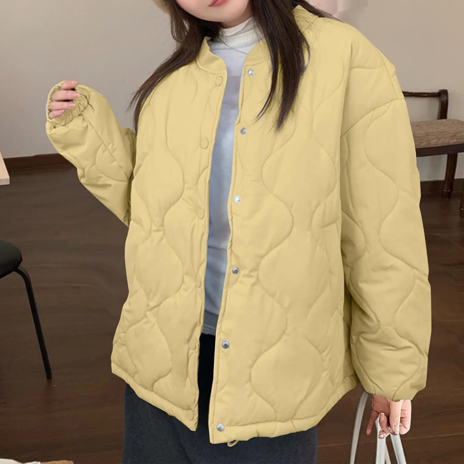 Women's Casual Puffer Jackets Button Down Winter Warm Down Coats Travel Quilted Outerwear Outdoor Trendy Jackets