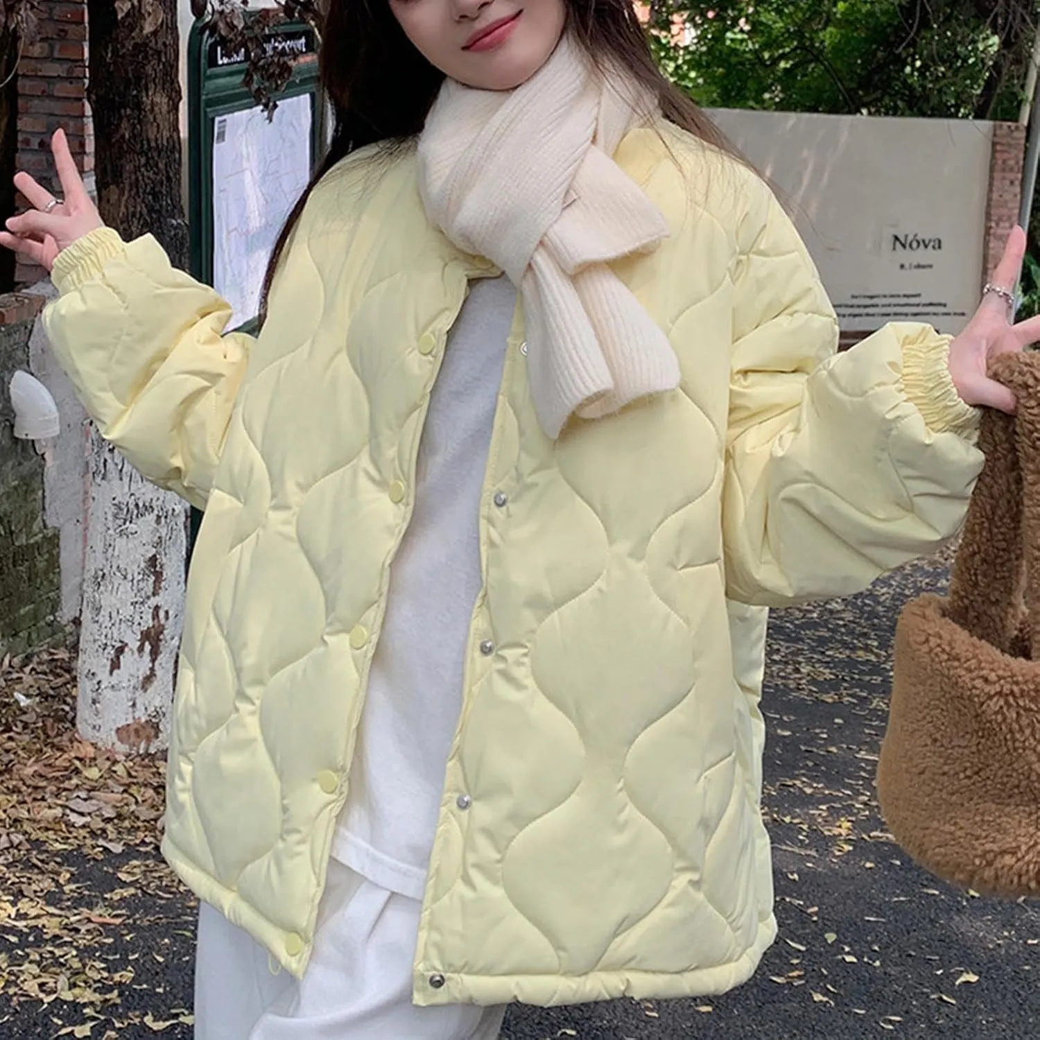 Women's Casual Puffer Jackets Button Down Winter Warm Down Coats Travel Quilted Outerwear Outdoor Trendy Jackets