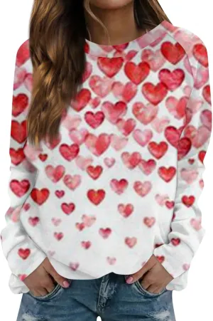 Womens Crewneck Oversized Valentines Day Shirts Women Plaid Love Heart Sweatshirts Raglan Blouse Tops Plus Size