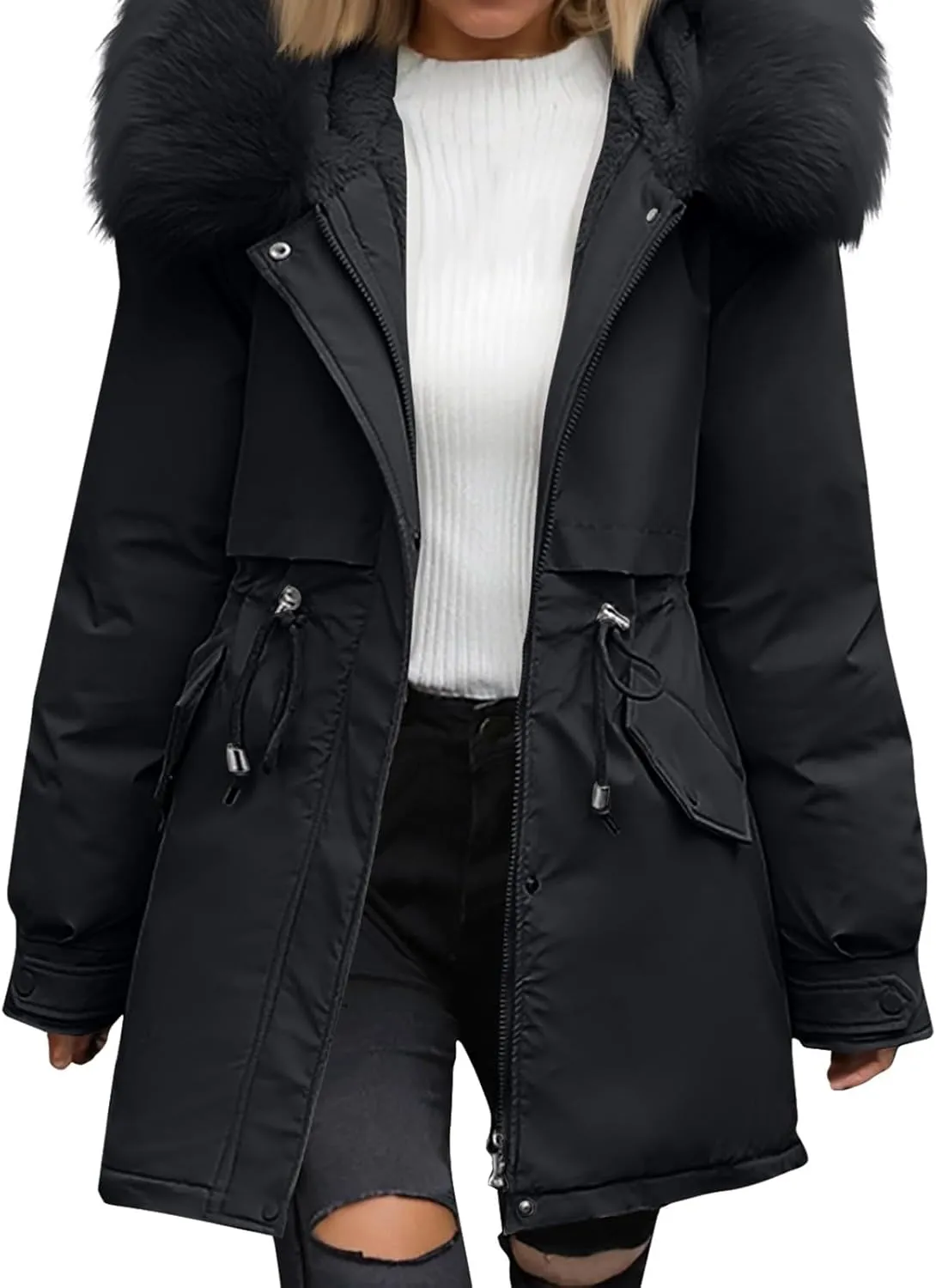 Womens Down Jacket Plus Size Women's Hooded Down Parka Thickened Warm Winter Long Down Jacket Puffer Coat 2024