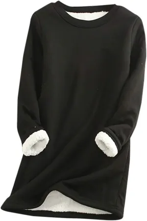 Womens Fleece Lined Pullover Sweatshirt Warm Soft Sweater Tops Sherpa Cozy Sweatshirts Shirt Winter Clothes 2024