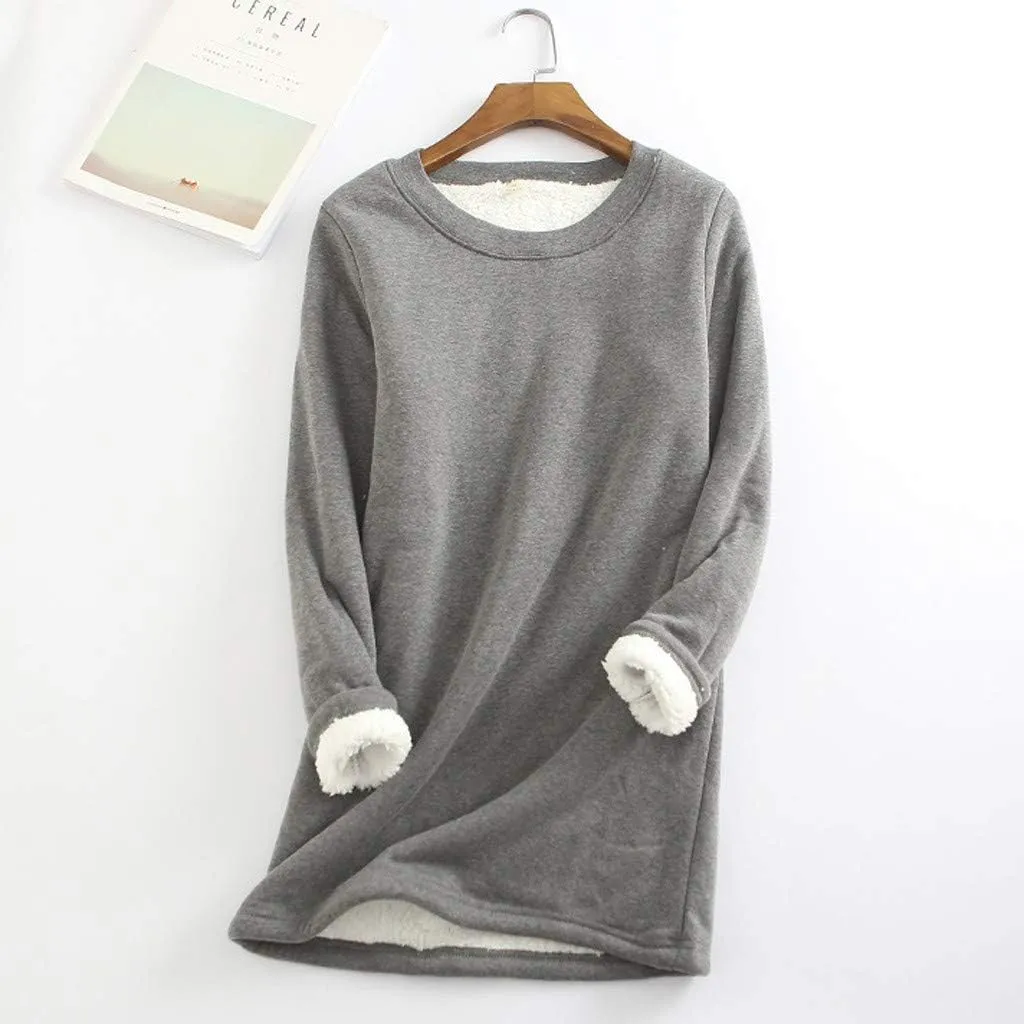 Womens Fleece Lined Pullover Sweatshirt Warm Soft Sweater Tops Sherpa Cozy Sweatshirts Shirt Winter Clothes 2024