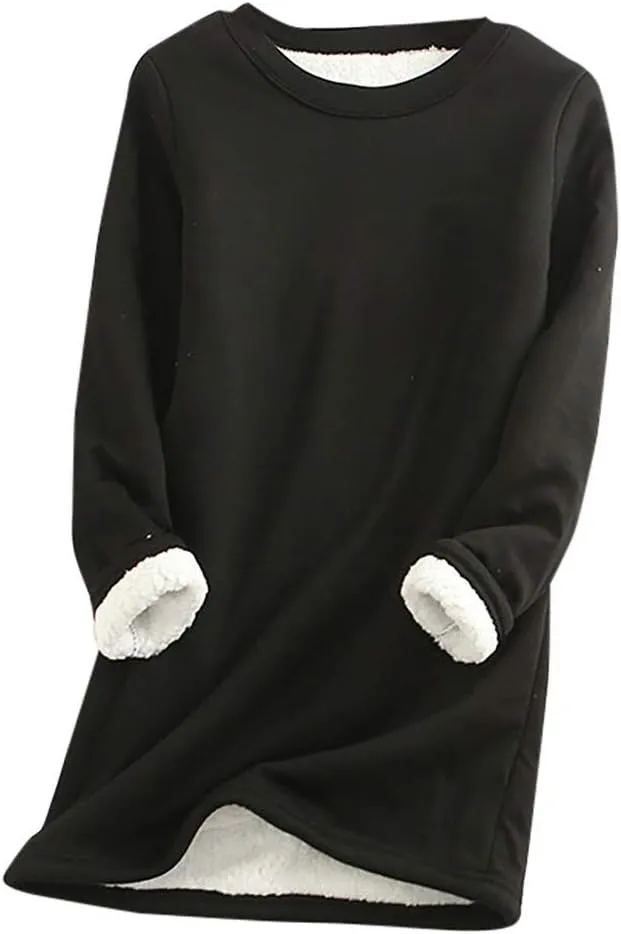 Womens Fleece Lined Pullover Sweatshirt Warm Soft Sweater Tops Sherpa Cozy Sweatshirts Shirt Winter Clothes 2024