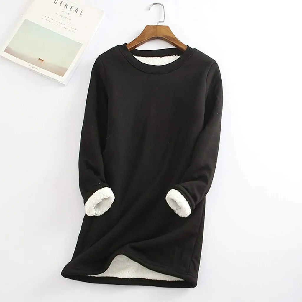 Womens Fleece Lined Pullover Sweatshirt Warm Soft Sweater Tops Sherpa Cozy Sweatshirts Shirt Winter Clothes 2024