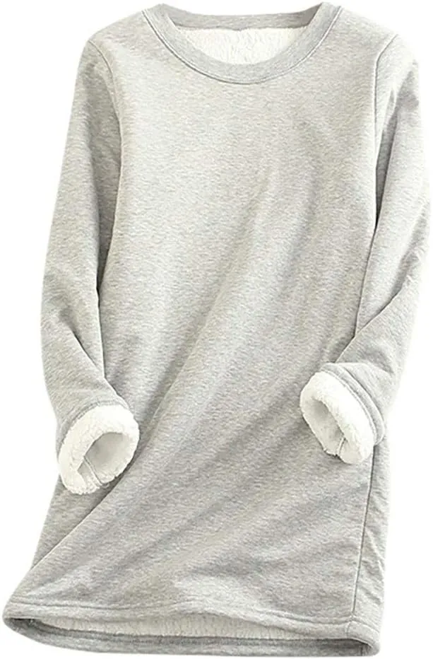 Womens Fleece Lined Pullover Sweatshirt Warm Soft Sweater Tops Sherpa Cozy Sweatshirts Shirt Winter Clothes 2024