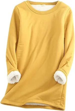 Womens Fleece Lined Pullover Sweatshirt Warm Soft Sweater Tops Sherpa Cozy Sweatshirts Shirt Winter Clothes 2024