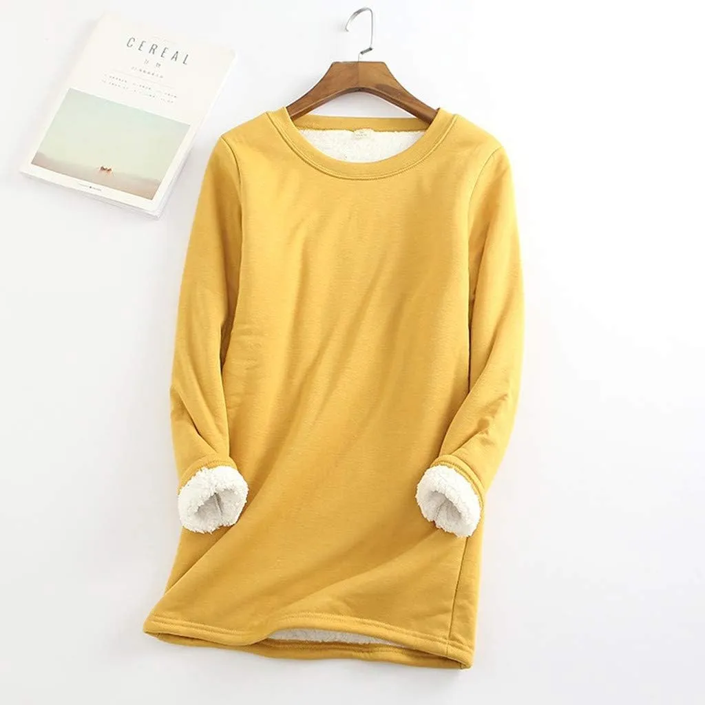 Womens Fleece Lined Pullover Sweatshirt Warm Soft Sweater Tops Sherpa Cozy Sweatshirts Shirt Winter Clothes 2024
