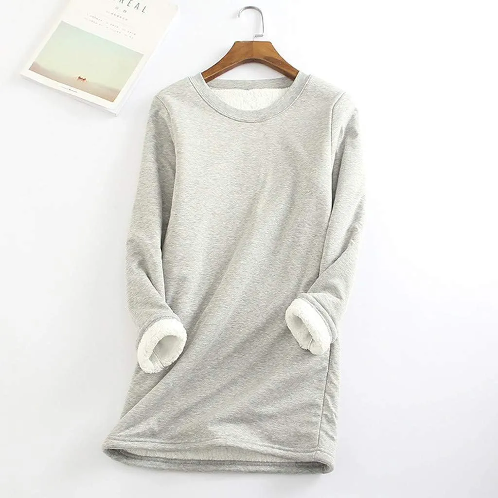 Womens Fleece Lined Pullover Sweatshirt Warm Soft Sweater Tops Sherpa Cozy Sweatshirts Shirt Winter Clothes 2024