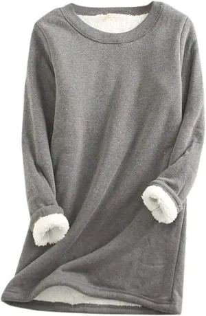 Womens Fleece Lined Pullover Sweatshirt Warm Soft Sweater Tops Sherpa Cozy Sweatshirts Shirt Winter Clothes 2024