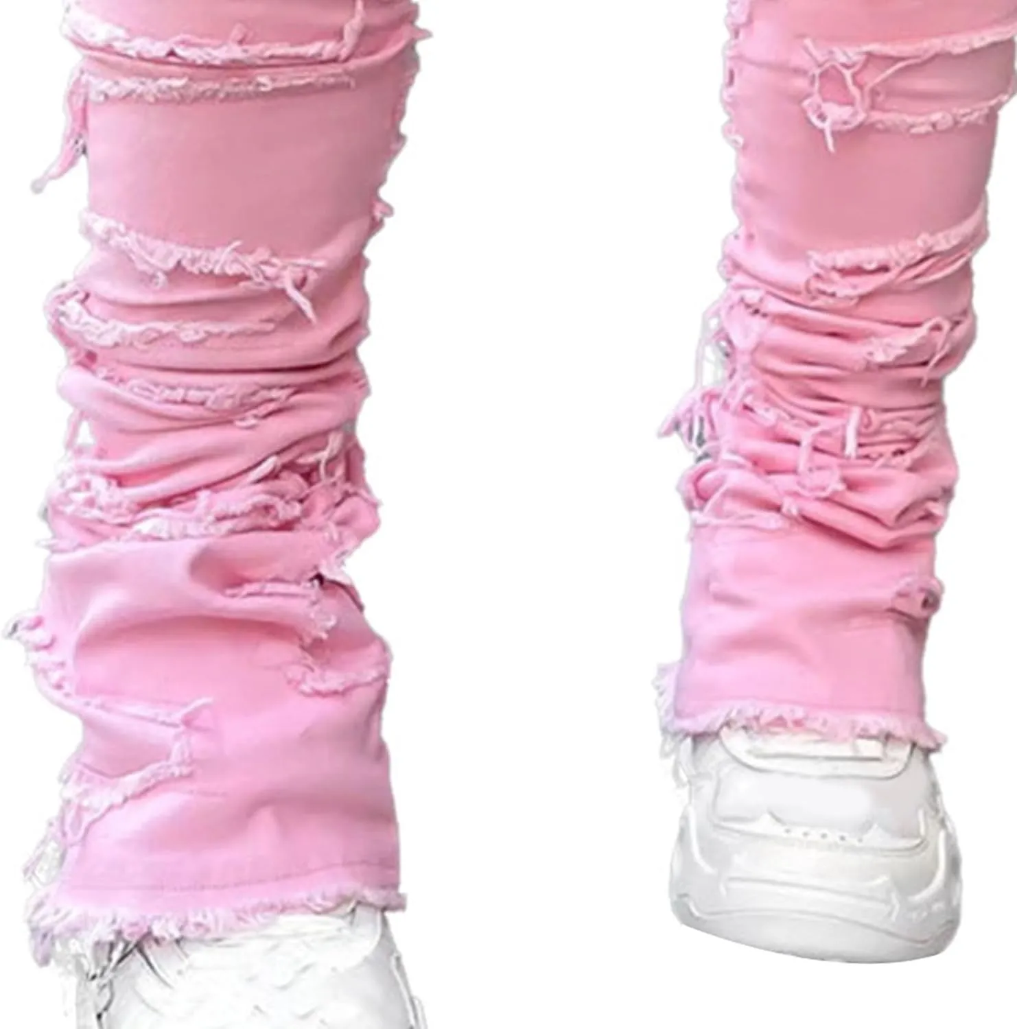 Women's High Rise Raw Edge Straight Pants Fringed Patch Micro-Flare Jeans Y2K Classic Fashion Street Trousers