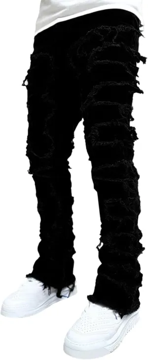 Women's High Rise Raw Edge Straight Pants Fringed Patch Micro-Flare Jeans Y2K Classic Fashion Street Trousers