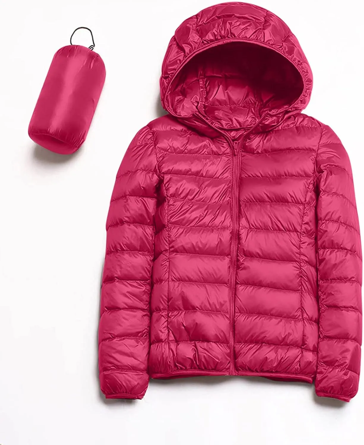 Women's Lightweight Jackets Zipper Hooded Packable Short Down Jackets Winter Quilted Puffer Outwear with Pockets