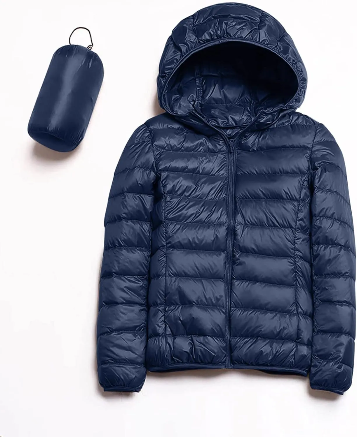 Women's Lightweight Jackets Zipper Hooded Packable Short Down Jackets Winter Quilted Puffer Outwear with Pockets