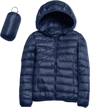 Women's Lightweight Jackets Zipper Hooded Packable Short Down Jackets Winter Quilted Puffer Outwear with Pockets