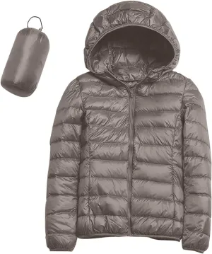 Women's Lightweight Jackets Zipper Hooded Packable Short Down Jackets Winter Quilted Puffer Outwear with Pockets