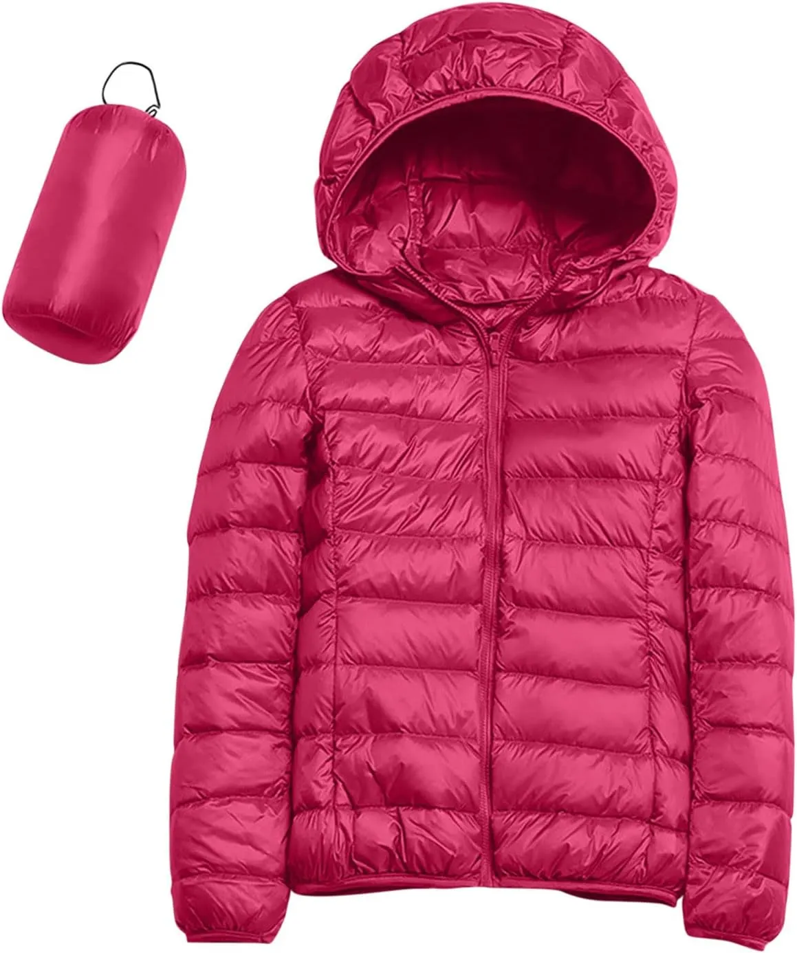 Women's Lightweight Jackets Zipper Hooded Packable Short Down Jackets Winter Quilted Puffer Outwear with Pockets